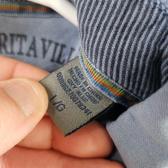 Margaritaville Mens Button Down Shirt Large Blue Roll Tab Long Sleeve Cotton L - Picture 5 of 11